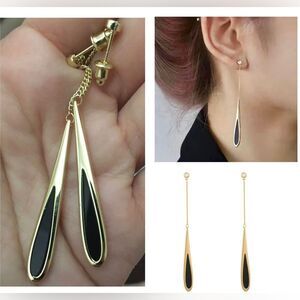 Dainty Black Drop Tassel Dangle Earrings NEW
